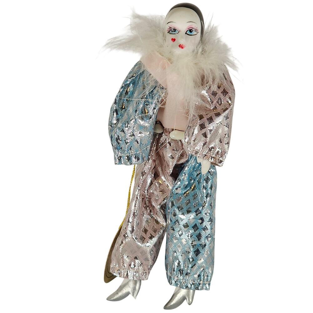 Vintage Show Stoppers Porcelain Clown Doll Hand Painted Taiwan 7” Harlequin